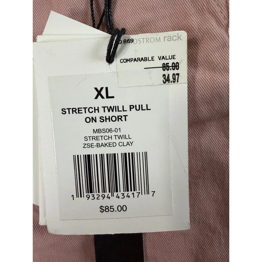 Onia Stretch Twill Pull On‎ Shorts Mens Size XL Baked Clay Pink Performance NEW